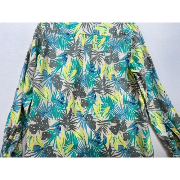 Lands End Womens Linen Button Up Shirt Size ST Green Tropical Long Sleeve Casual - Picture 11 of 12